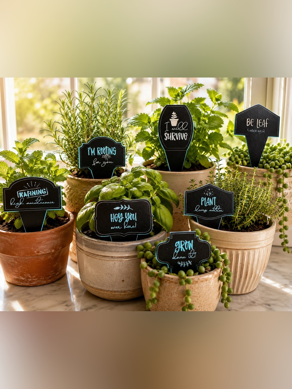 Choice of 5- Hand crafted by me wood/acrylic humorous plant markers